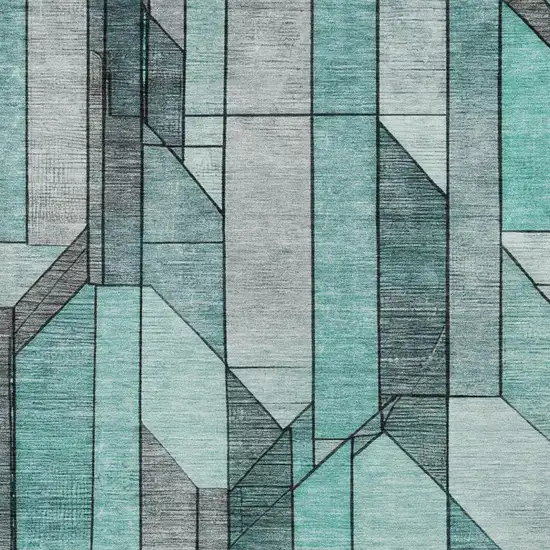 Aqua And Teal Blue Geometric Washable Indoor Outdoor Area Rug Photo 5
