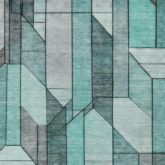 Aqua And Teal Blue Geometric Washable Indoor Outdoor Area Rug Photo 9
