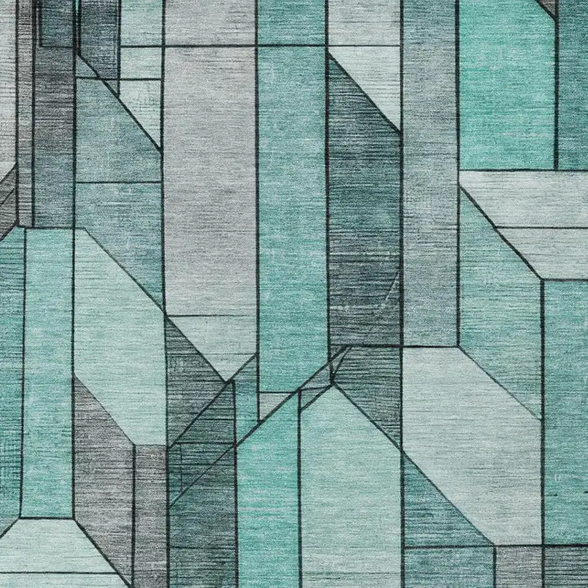 Aqua And Teal Blue Geometric Washable Indoor Outdoor Area Rug Photo 9