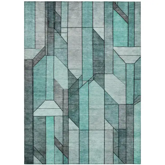 Aqua And Teal Blue Geometric Washable Indoor Outdoor Area Rug Photo 3