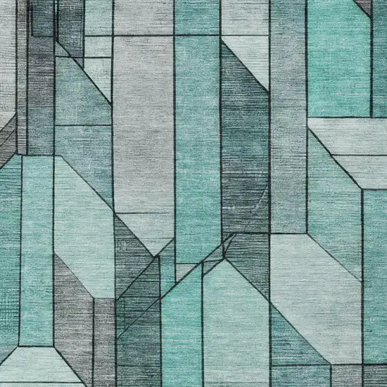 Aqua And Teal Blue Geometric Washable Indoor Outdoor Area Rug Photo 1