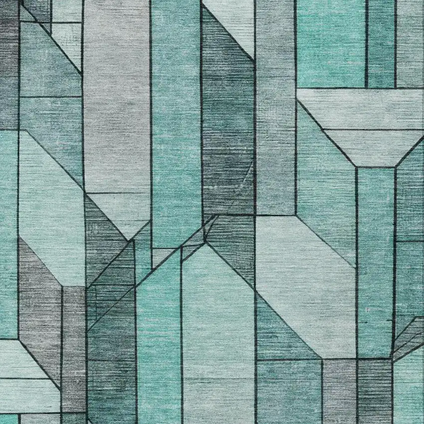 Aqua And Teal Blue Geometric Washable Indoor Outdoor Area Rug Photo 9