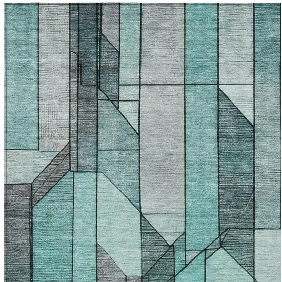 Aqua And Teal Blue Geometric Washable Indoor Outdoor Area Rug Photo 4