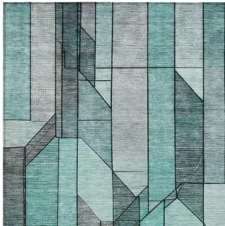 Aqua And Teal Blue Geometric Washable Indoor Outdoor Area Rug Photo 4