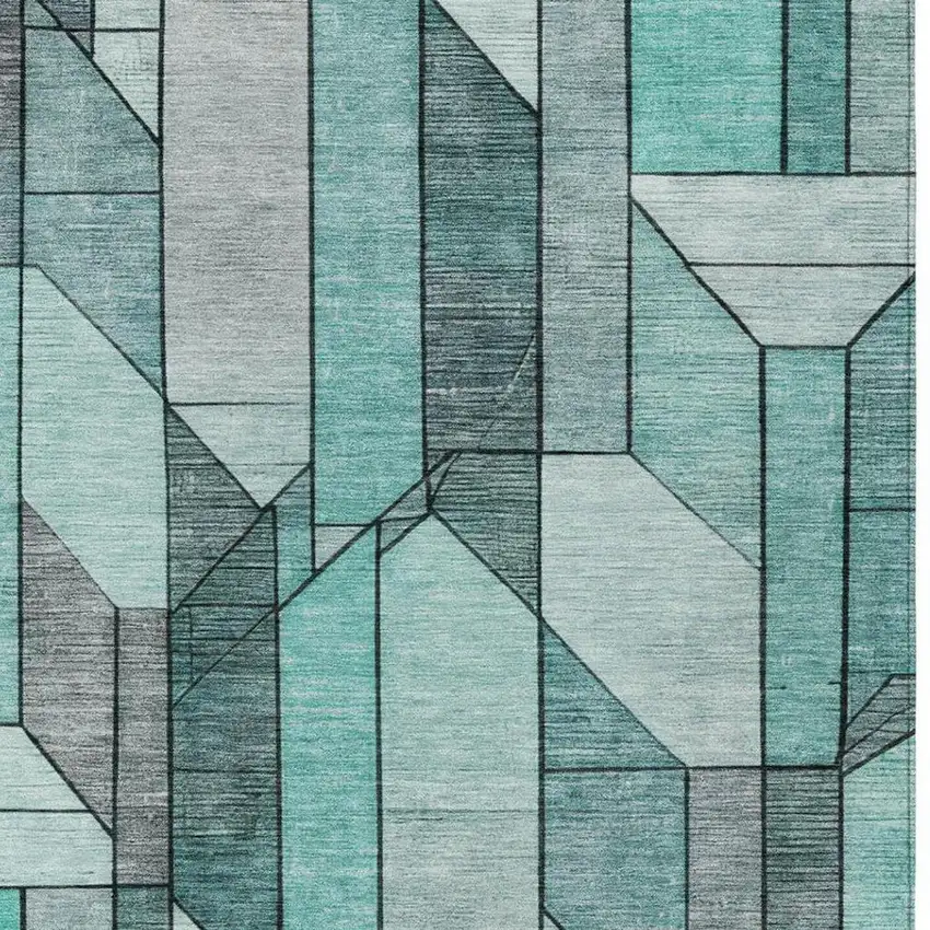 Aqua And Teal Blue Geometric Washable Indoor Outdoor Area Rug Photo 5