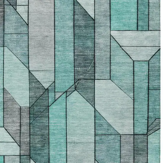 Aqua And Teal Blue Geometric Washable Indoor Outdoor Area Rug Photo 5