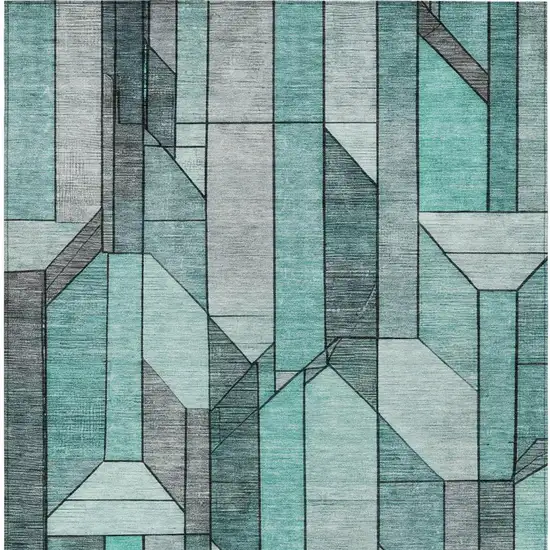 Aqua And Teal Blue Geometric Washable Indoor Outdoor Area Rug Photo 7