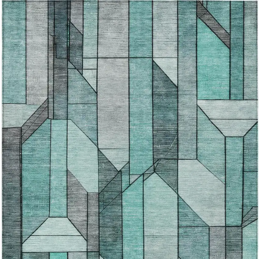 Aqua And Teal Blue Geometric Washable Indoor Outdoor Area Rug Photo 7