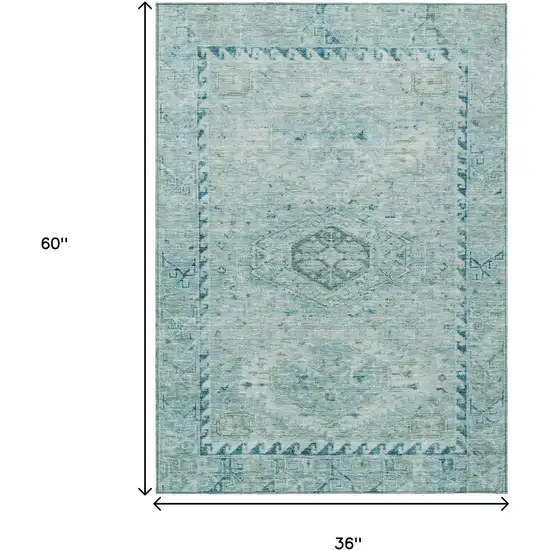 Aqua And Teal Blue Medallion Washable Indoor Outdoor Area Rug Photo 8