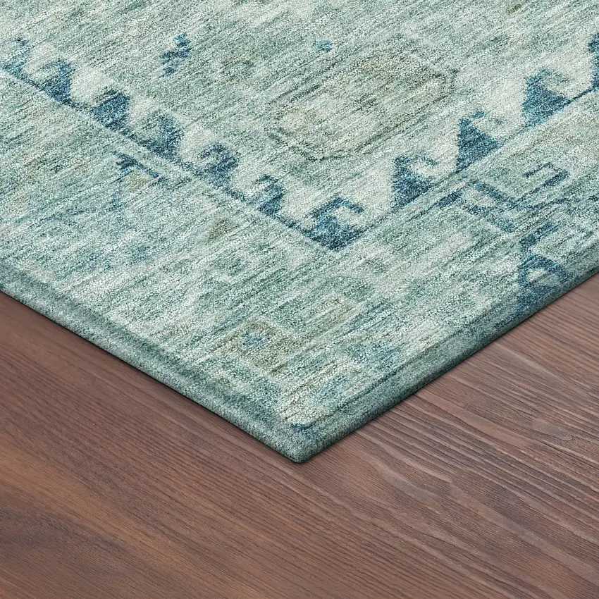 Aqua And Teal Blue Medallion Washable Indoor Outdoor Area Rug Photo 6