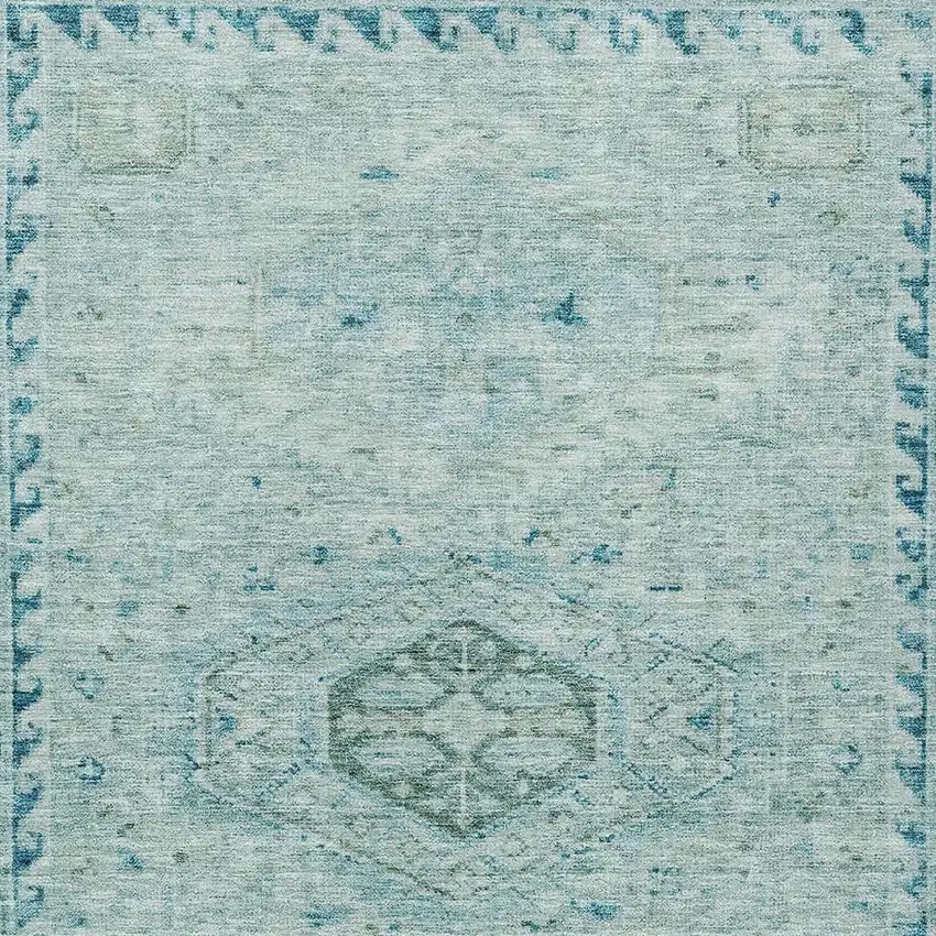 Aqua And Teal Blue Medallion Washable Indoor Outdoor Area Rug Photo 2