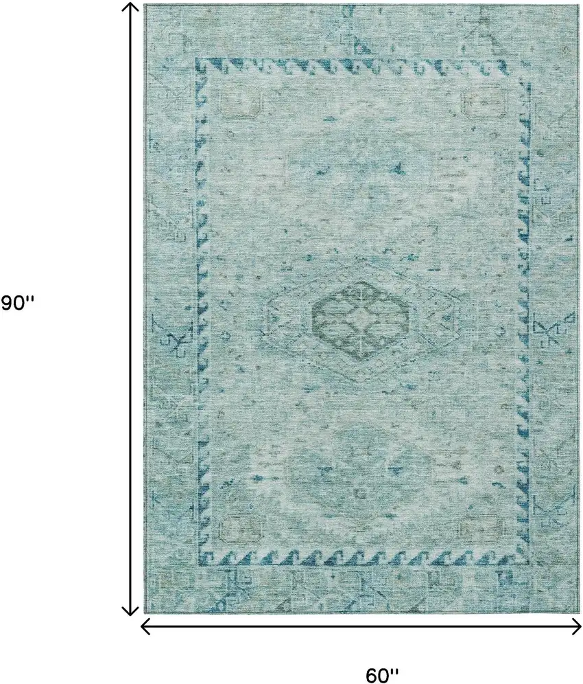 Aqua And Teal Blue Medallion Washable Indoor Outdoor Area Rug Photo 3