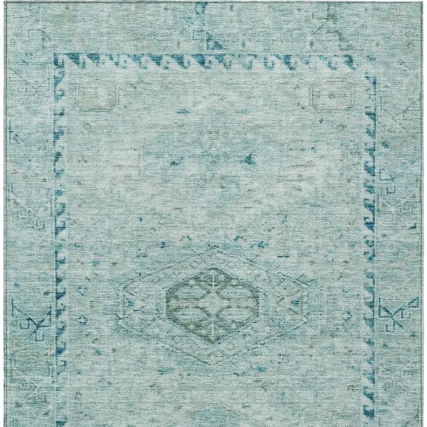 Aqua And Teal Blue Medallion Washable Indoor Outdoor Area Rug Photo 3