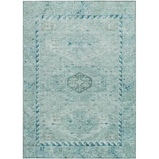 Aqua And Teal Blue Medallion Washable Indoor Outdoor Area Rug Photo 3