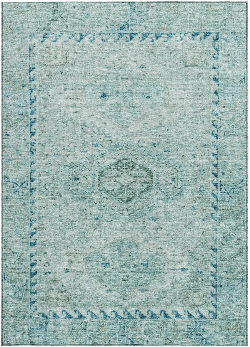 Aqua And Teal Blue Medallion Washable Indoor Outdoor Area Rug Photo 3