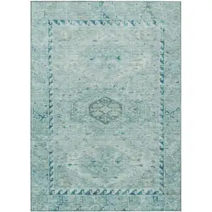 Photo of Aqua And Teal Blue Medallion Washable Indoor Outdoor Area Rug