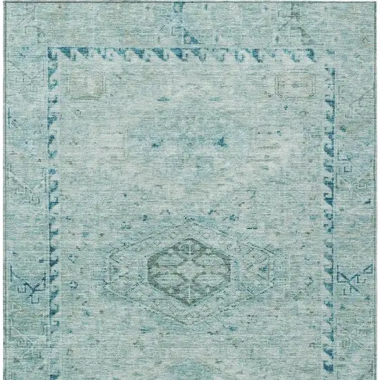 Aqua And Teal Blue Medallion Washable Indoor Outdoor Area Rug Photo 3