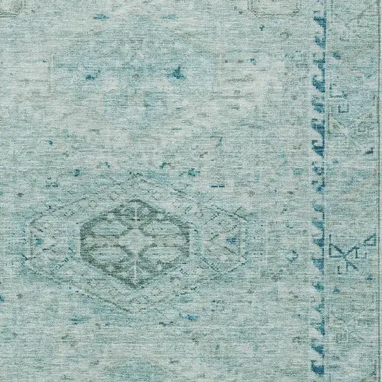 Aqua And Teal Blue Medallion Washable Indoor Outdoor Area Rug Photo 2