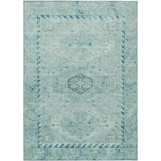 Aqua And Teal Blue Medallion Washable Indoor Outdoor Area Rug Photo 1
