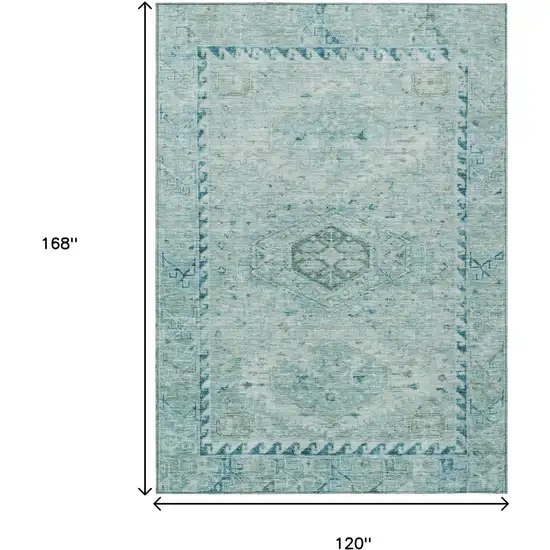 Aqua And Teal Blue Medallion Washable Indoor Outdoor Area Rug Photo 3