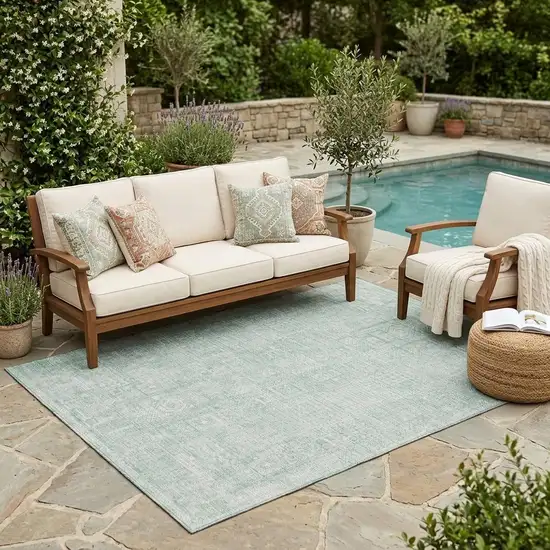 Aqua And Teal Blue Oriental Washable Indoor Outdoor Area Rug Photo 1