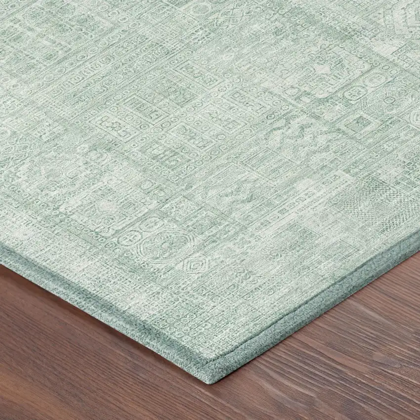 Aqua And Teal Blue Oriental Washable Indoor Outdoor Area Rug Photo 3