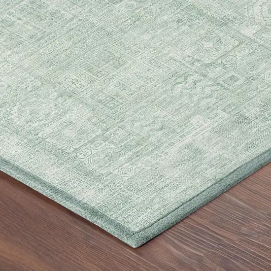 Aqua And Teal Blue Oriental Washable Indoor Outdoor Area Rug Photo 3