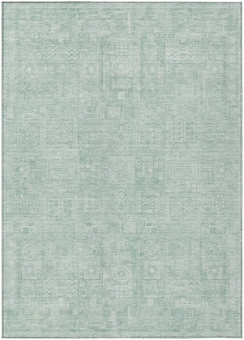 Aqua And Teal Blue Oriental Washable Indoor Outdoor Area Rug Photo 2