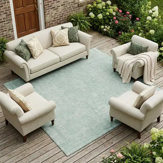 Aqua And Teal Blue Oriental Washable Indoor Outdoor Area Rug Photo 1