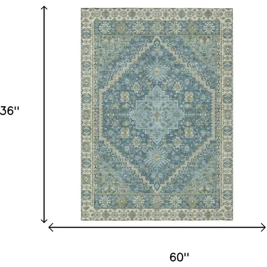 Aqua And Teal Blue Oriental Washable Indoor Outdoor Area Rug Photo 5