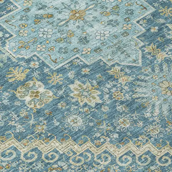 Aqua And Teal Blue Oriental Washable Indoor Outdoor Area Rug Photo 4