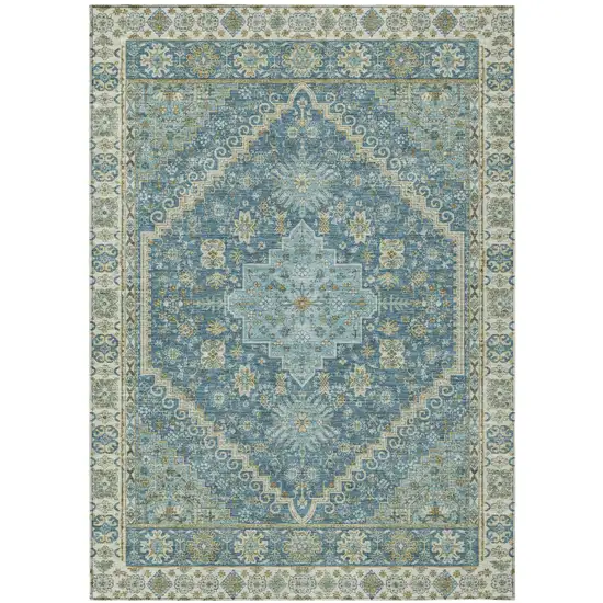 Aqua And Teal Blue Oriental Washable Indoor Outdoor Area Rug Photo 2