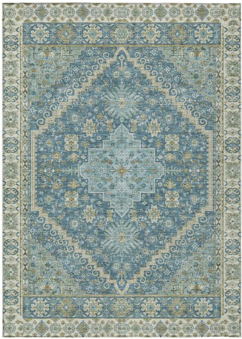 Aqua And Teal Blue Oriental Washable Indoor Outdoor Area Rug Photo 2
