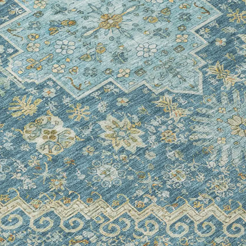 Aqua And Teal Blue Oriental Washable Indoor Outdoor Area Rug Photo 4