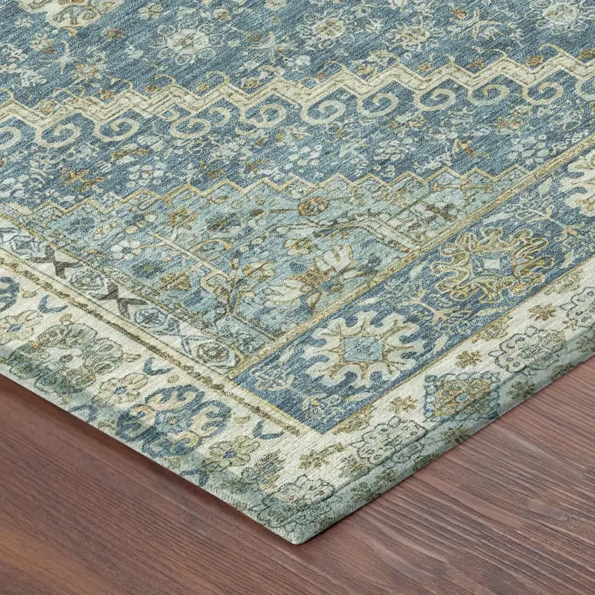 Aqua And Teal Blue Oriental Washable Indoor Outdoor Area Rug Photo 3