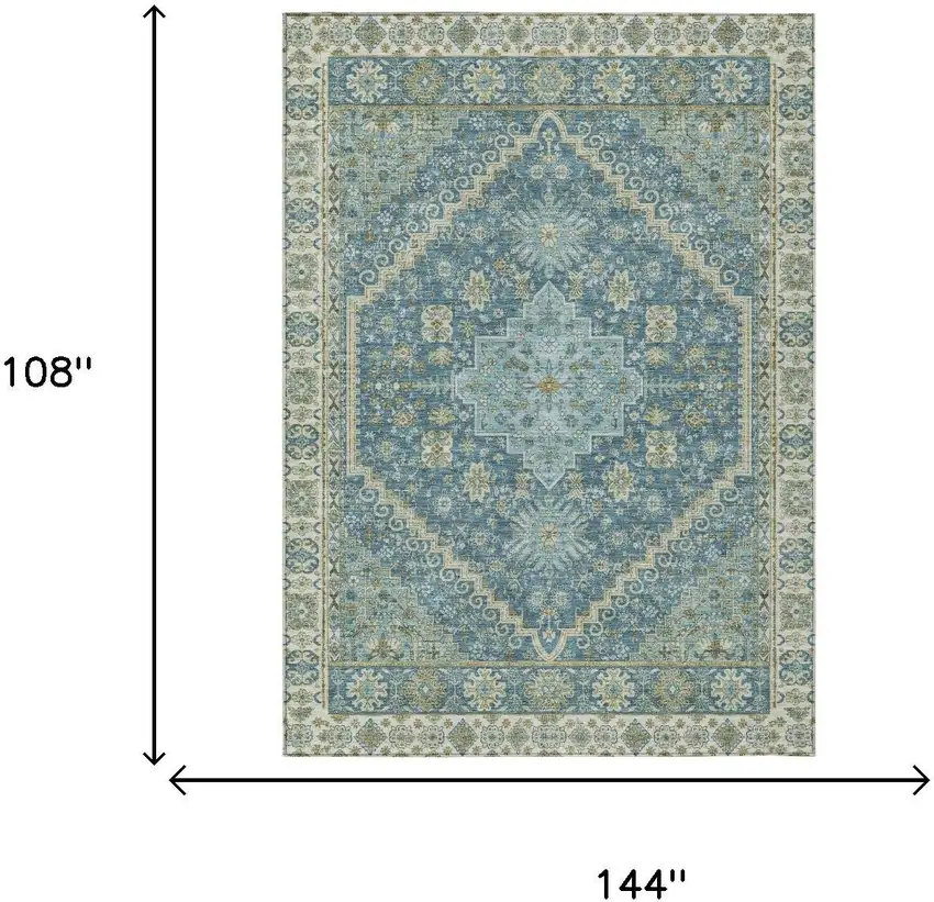 Aqua And Teal Blue Oriental Washable Indoor Outdoor Area Rug Photo 5