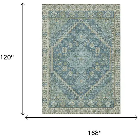 Aqua And Teal Blue Oriental Washable Indoor Outdoor Area Rug Photo 5