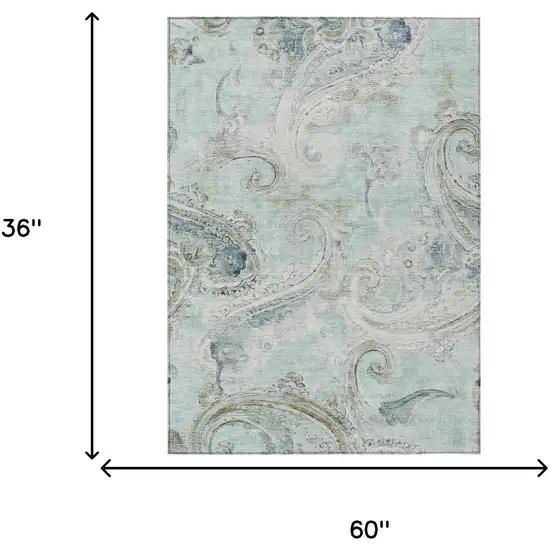 Aqua And Teal Blue Paisley Washable Indoor Outdoor Area Rug Photo 7