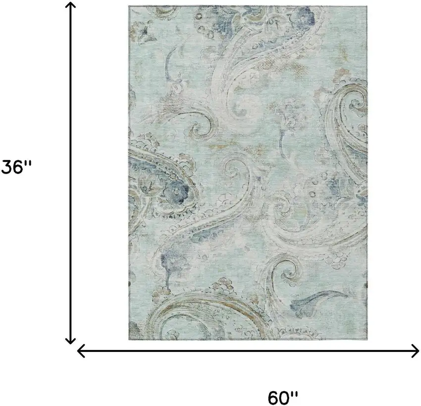 Aqua And Teal Blue Paisley Washable Indoor Outdoor Area Rug Photo 7