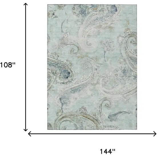 Aqua And Teal Blue Paisley Washable Indoor Outdoor Area Rug Photo 7