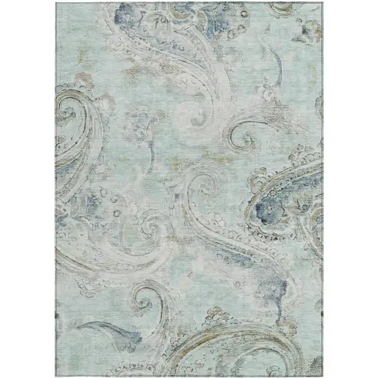 Aqua And Teal Blue Paisley Washable Indoor Outdoor Area Rug Photo 4