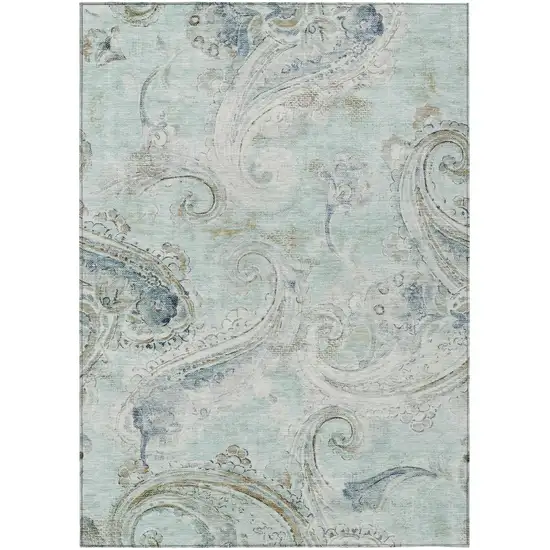 Aqua And Teal Blue Paisley Washable Indoor Outdoor Area Rug Photo 2