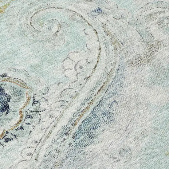 Aqua And Teal Blue Paisley Washable Indoor Outdoor Area Rug Photo 6