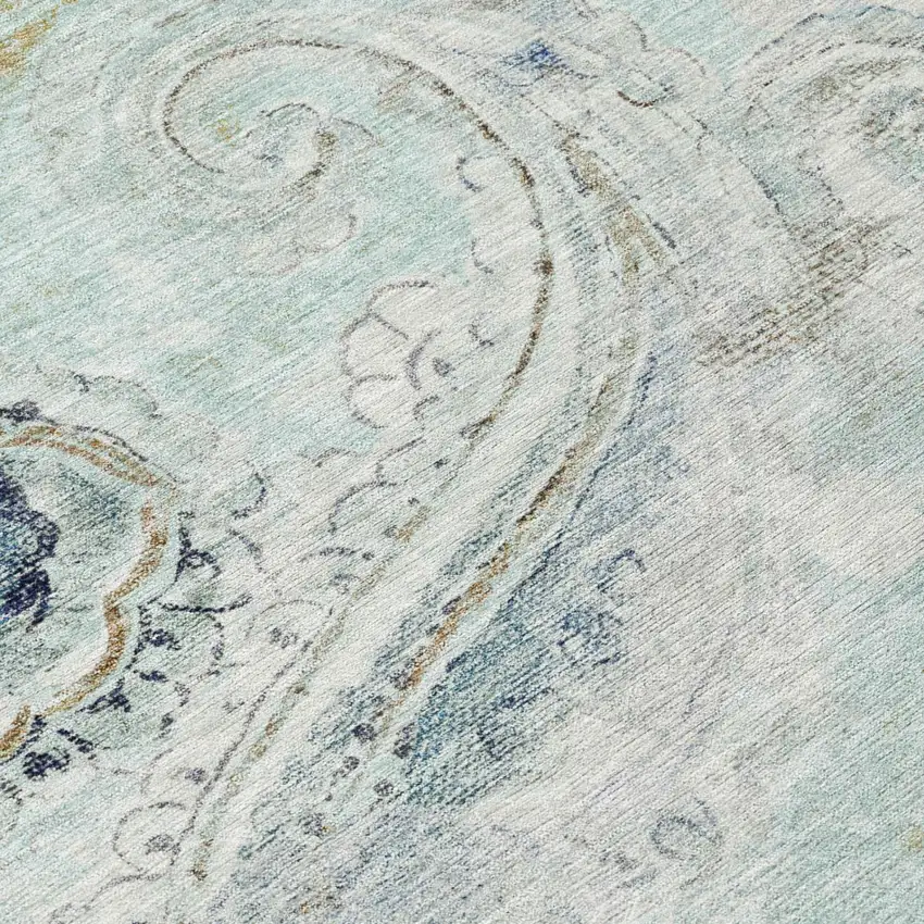 Aqua And Teal Blue Paisley Washable Indoor Outdoor Area Rug Photo 6