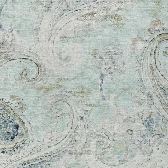 Aqua And Teal Blue Paisley Washable Indoor Outdoor Area Rug Photo 3