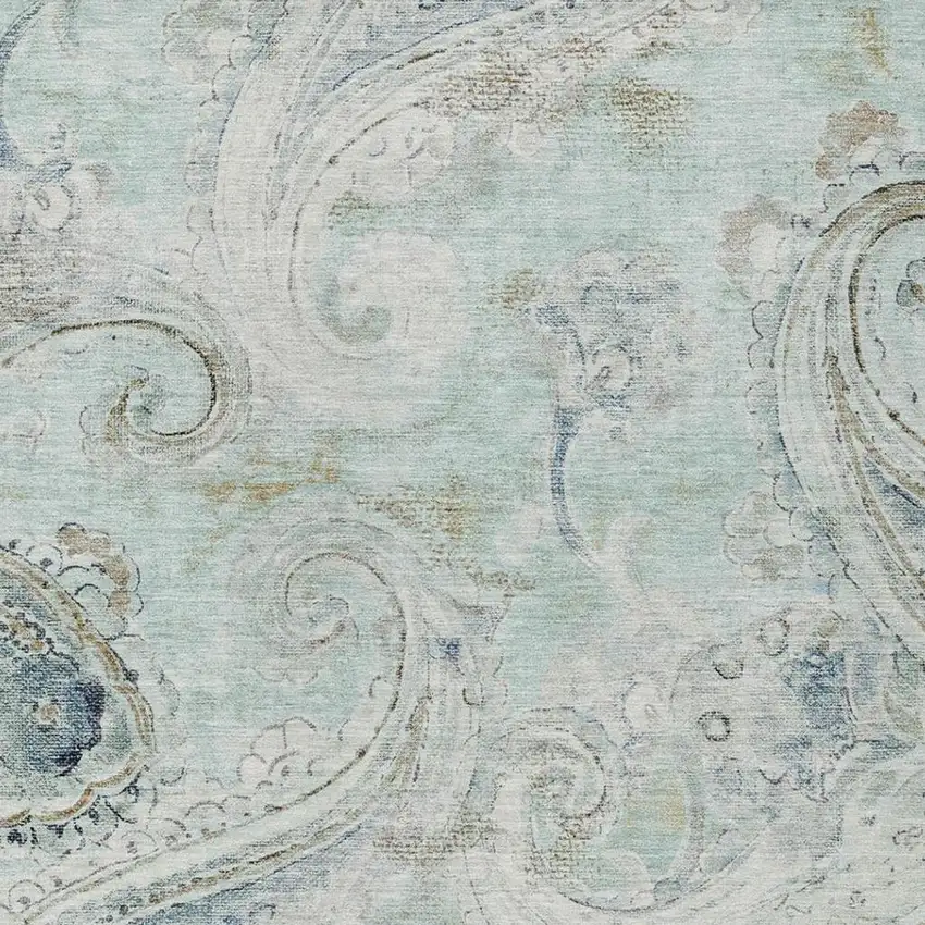 Aqua And Teal Blue Paisley Washable Indoor Outdoor Area Rug Photo 3