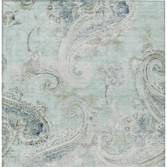 Aqua And Teal Blue Paisley Washable Indoor Outdoor Area Rug Photo 4