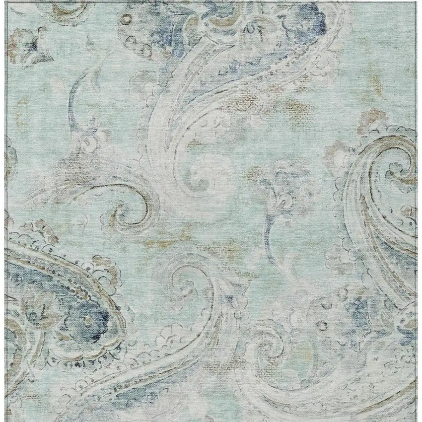 Aqua And Teal Blue Paisley Washable Indoor Outdoor Area Rug Photo 4