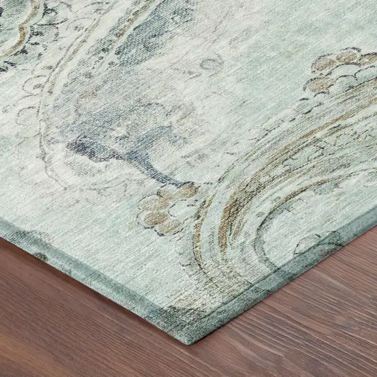 Aqua And Teal Blue Paisley Washable Indoor Outdoor Area Rug Photo 5