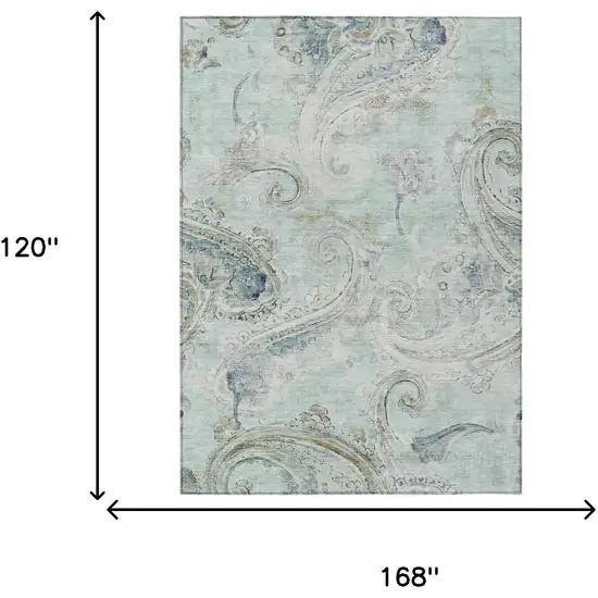 Aqua And Teal Blue Paisley Washable Indoor Outdoor Area Rug Photo 7